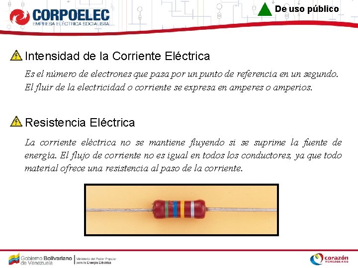 De uso público Intensidad de la Corriente Eléctrica Es el número de electrones que