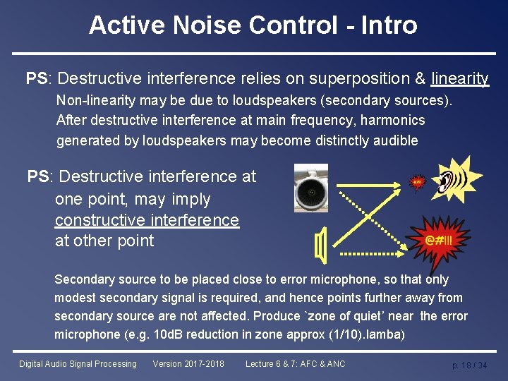 Active Noise Control - Intro PS: Destructive interference relies on superposition & linearity Non-linearity