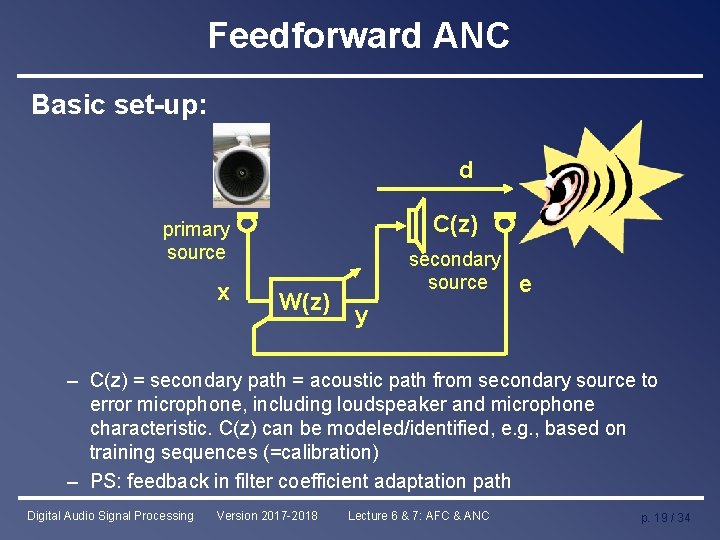 Feedforward ANC Basic set-up: d C(z) primary source x W(z) secondary source e y