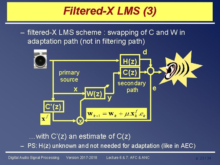 Filtered-X LMS (3) – filtered-X LMS scheme : swapping of C and W in