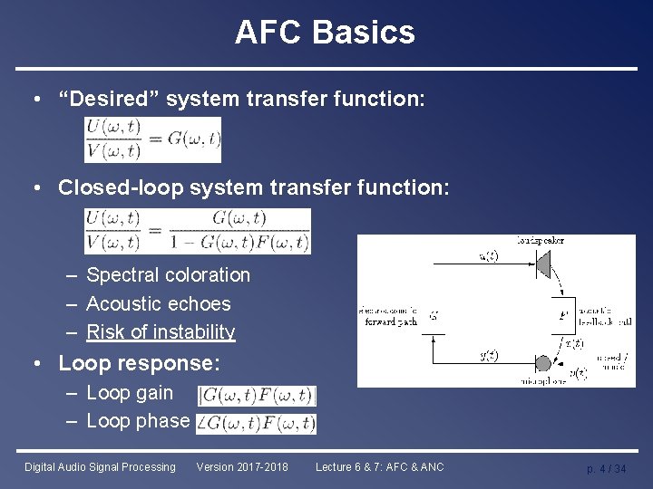 AFC Basics • “Desired” system transfer function: • Closed-loop system transfer function: – Spectral