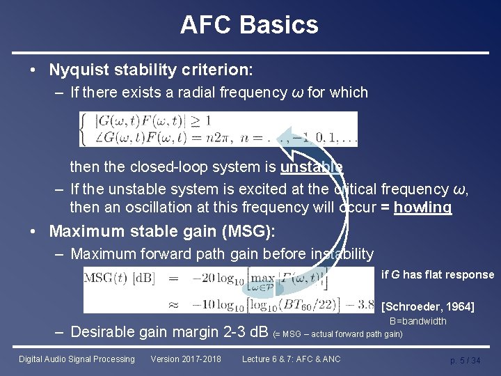 AFC Basics • Nyquist stability criterion: – If there exists a radial frequency ω