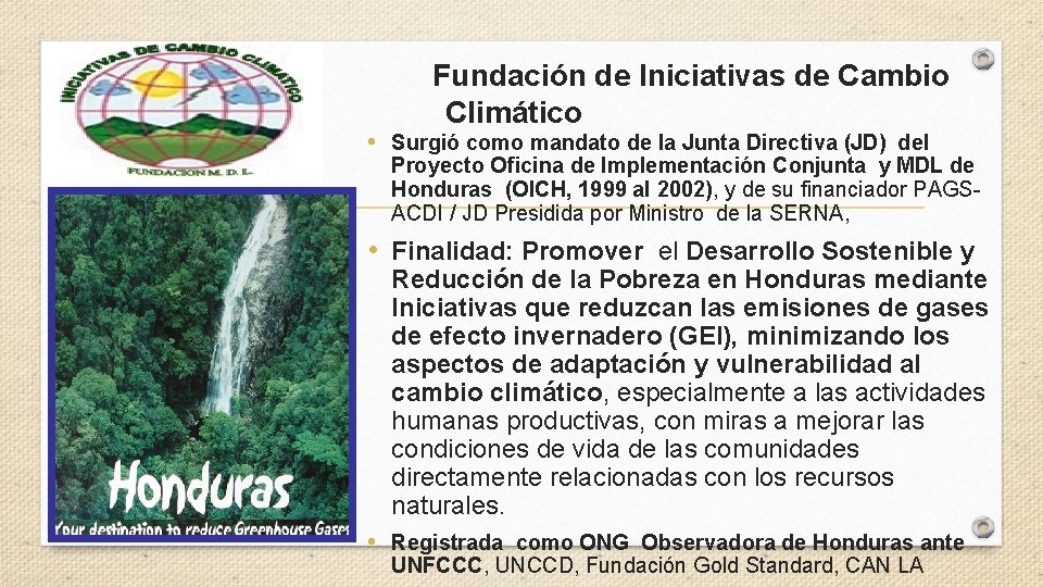 Fundación de Iniciativas de Cambio Climático • Surgió como mandato de la Junta Directiva