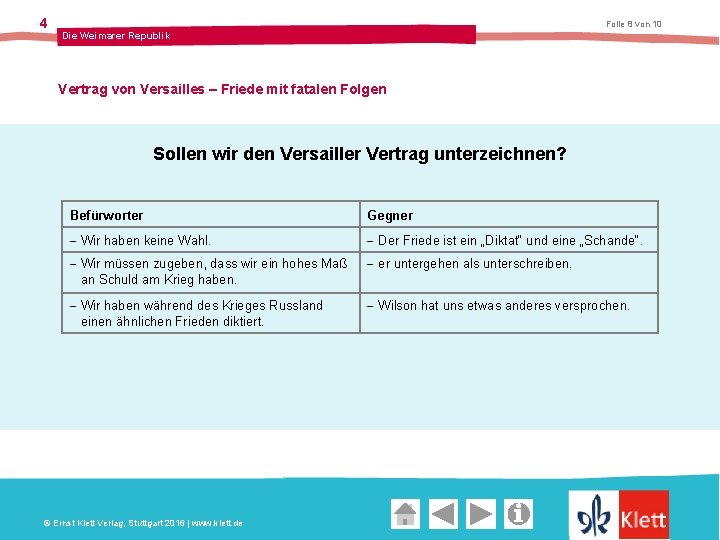 4 Folie 8 von 10 Die Weimarer Republik Vertrag von Versailles – Friede mit