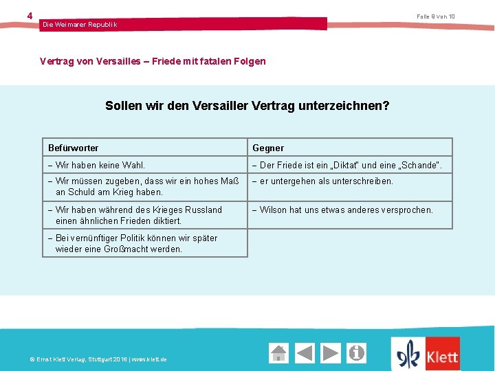 4 Folie 9 von 10 Die Weimarer Republik Vertrag von Versailles – Friede mit