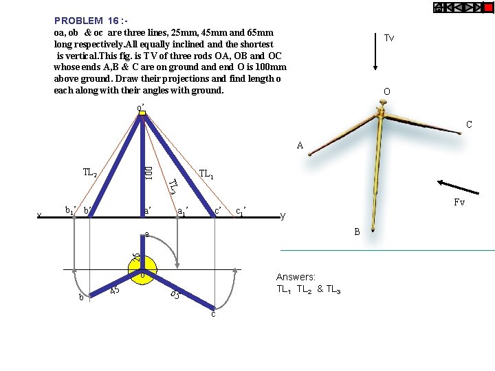 PROBLEM 16 : oa, ob & oc are three lines, 25 mm, 45 mm