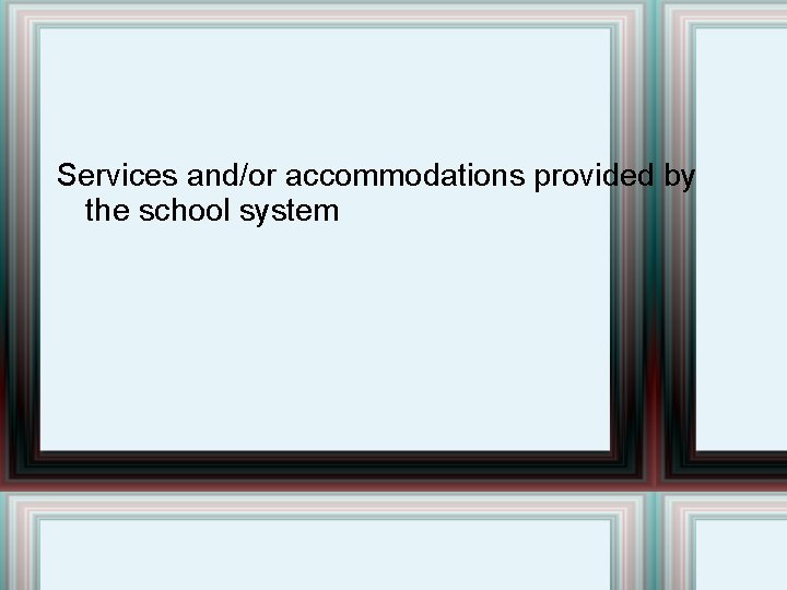 Services and/or accommodations provided by the school system 