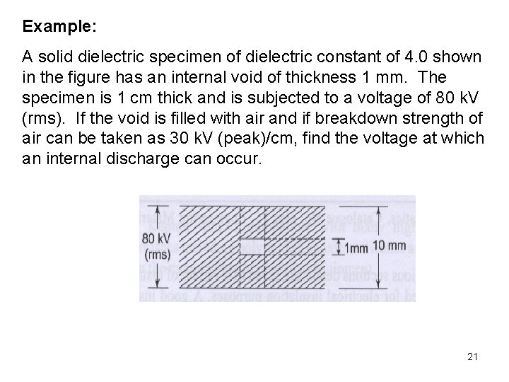 Example: A solid dielectric specimen of dielectric constant of 4. 0 shown in the