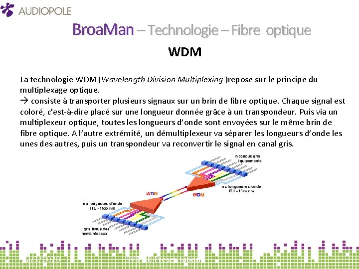 Broa. Man – Technologie – Fibre optique WDM La technologie WDM (Wavelength Division Multiplexing