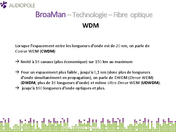 Broa. Man – Technologie – Fibre optique WDM Lorsque l'espacement entre les longueurs d'onde