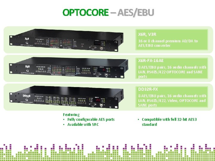 OPTOCORE – AES/EBU X 6 R, V 3 R 16 or 8 channel premium