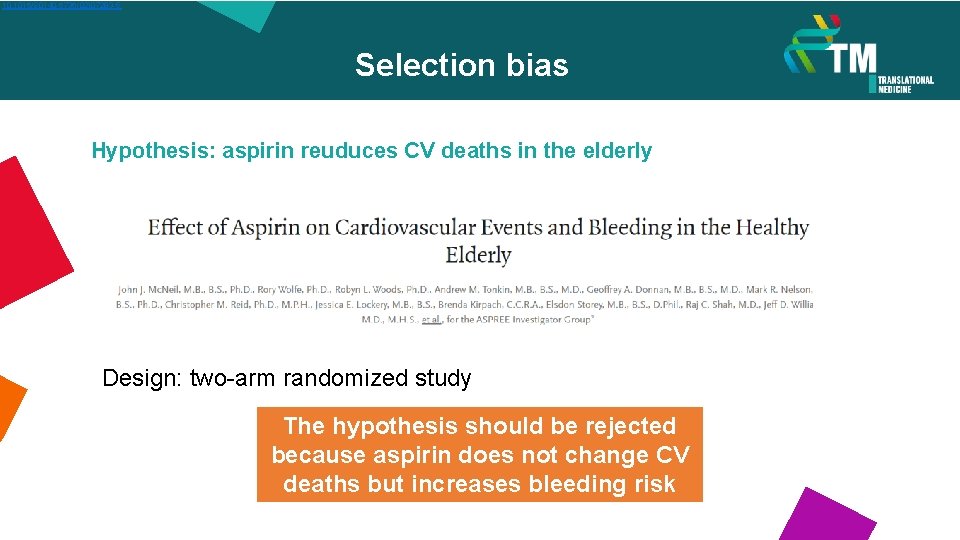  10. 1016/S 0140 -6736(02)07283 -5 Selection bias Hypothesis: aspirin reuduces CV deaths in