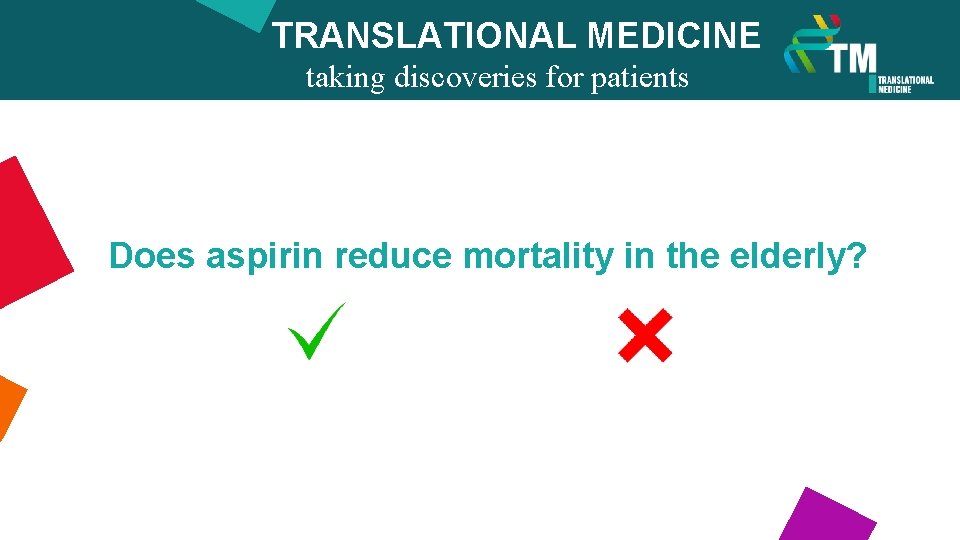 TRANSLATIONAL MEDICINE taking discoveries for patients benefits Does aspirin reduce mortality in the elderly?