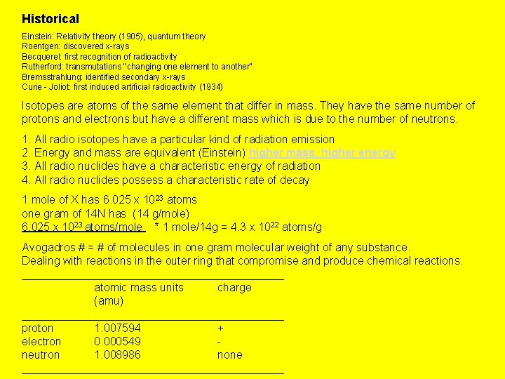Historical Einstein: Relativity theory (1905), quantum theory Roentgen: discovered x-rays Becquerel: first recognition of