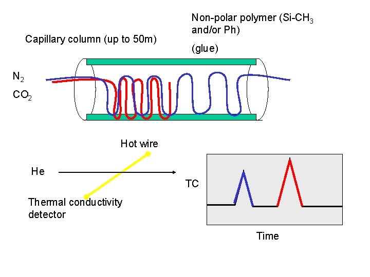 Capillary column (up to 50 m) Non-polar polymer (Si-CH 3 and/or Ph) (glue) N