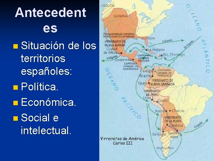 Antecedent es n Situación de los territorios españoles: n Política. n Económica. n Social