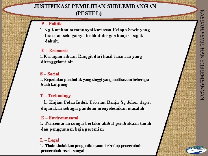 P – Politik 1. Kg Kambau mempunyai kawasan Kelapa Sawit yang luas dan sebagainya