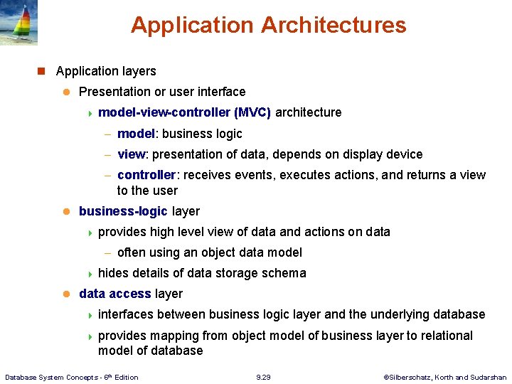 Application Architectures n Application layers l Presentation or user interface 4 model-view-controller (MVC) architecture Application Architectures n Application layers l Presentation or user interface 4 model-view-controller (MVC) architecture