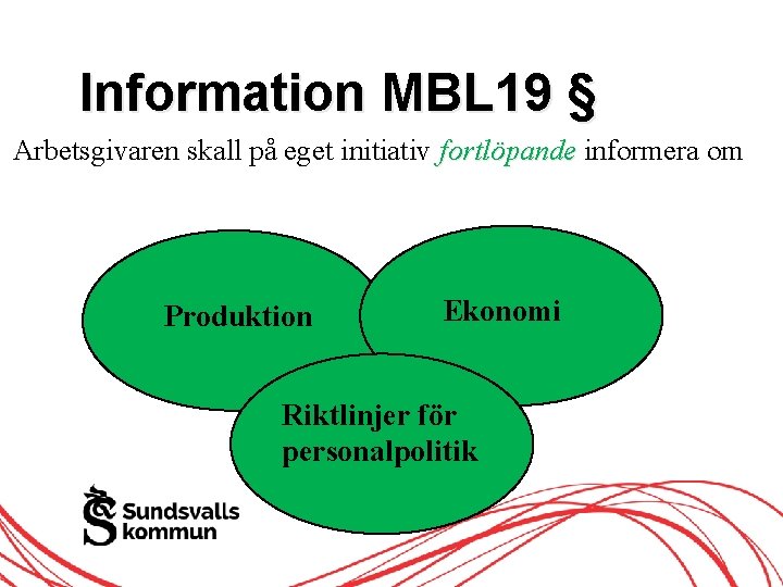 Information MBL 19 § Arbetsgivaren skall på eget initiativ fortlöpande informera om Produktion Ekonomi