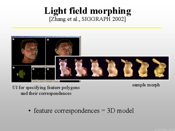 Light field morphing [Zhang et al. , SIGGRAPH 2002] UI for specifying feature polygons