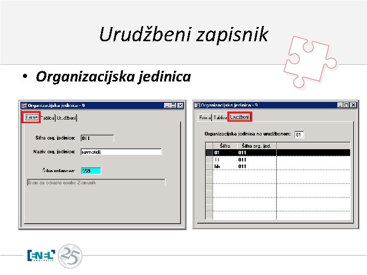 Urudžbeni zapisnik • Organizacijska jedinica 