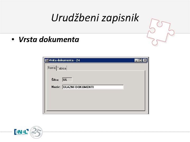 Urudžbeni zapisnik • Vrsta dokumenta 