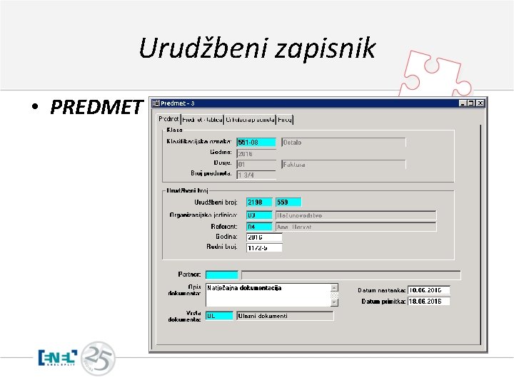 Urudžbeni zapisnik • PREDMET 