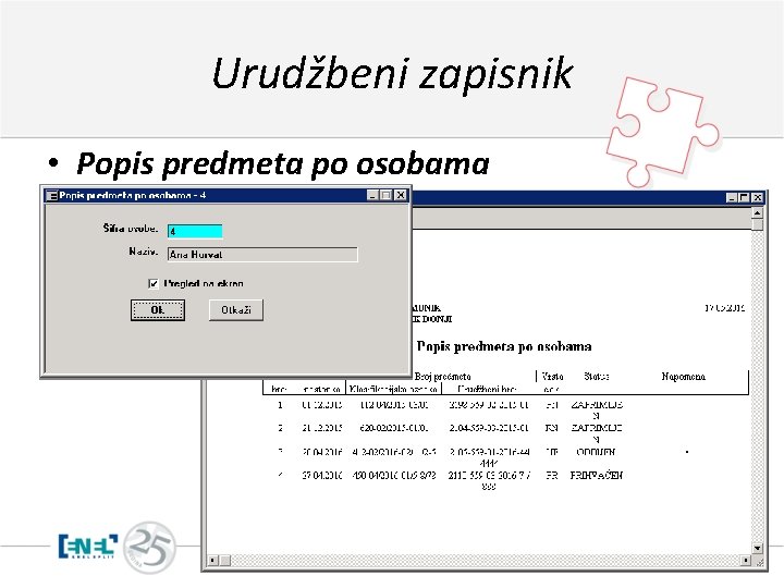 Urudžbeni zapisnik • Popis predmeta po osobama 