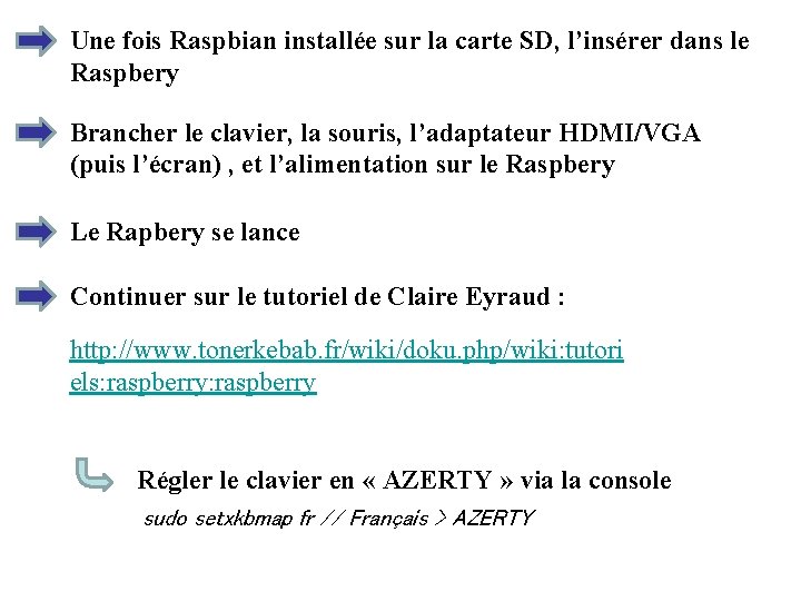 Une fois Raspbian installée sur la carte SD, l’insérer dans le Raspbery Brancher le