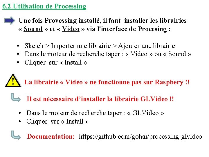 6. 2 Utilisation de Processing Une fois Provessing installé, il faut installer les librairies