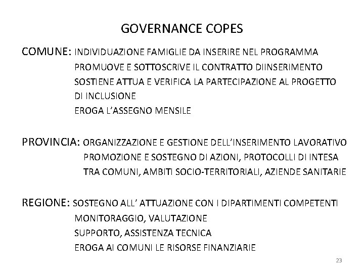 GOVERNANCE COPES COMUNE: INDIVIDUAZIONE FAMIGLIE DA INSERIRE NEL PROGRAMMA PROMUOVE E SOTTOSCRIVE IL CONTRATTO