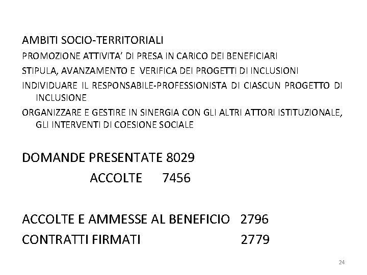 AMBITI SOCIO-TERRITORIALI PROMOZIONE ATTIVITA’ DI PRESA IN CARICO DEI BENEFICIARI STIPULA, AVANZAMENTO E VERIFICA