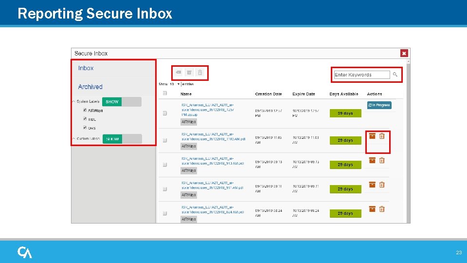 Reporting Secure Inbox 23 