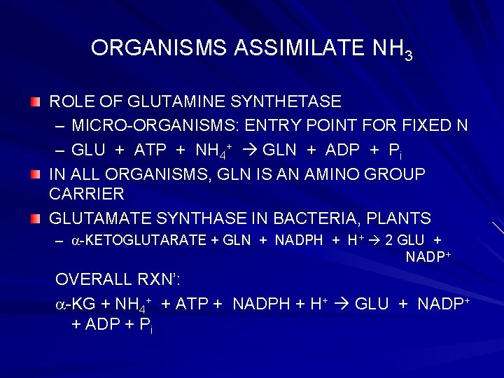 ORGANISMS ASSIMILATE NH 3 ROLE OF GLUTAMINE SYNTHETASE – MICRO-ORGANISMS: ENTRY POINT FOR FIXED