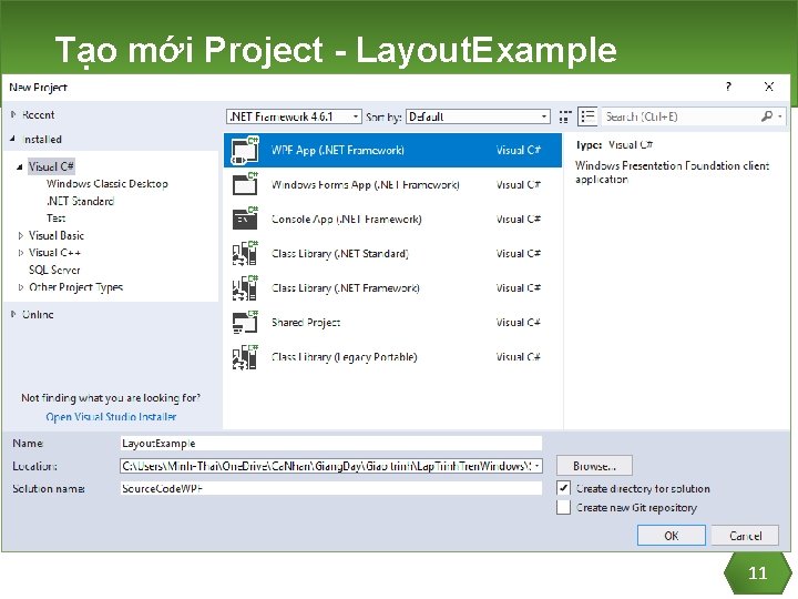 Tạo mới Project - Layout. Example 11 