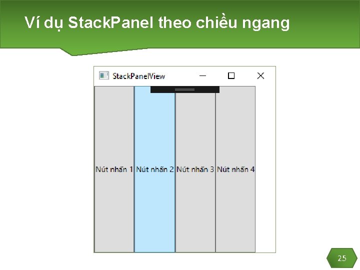 Ví dụ Stack. Panel theo chiều ngang 25 