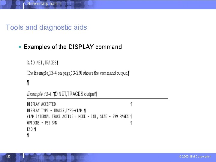 Networking basics Tools and diagnostic aids § Examples of the DISPLAY command 123 ©