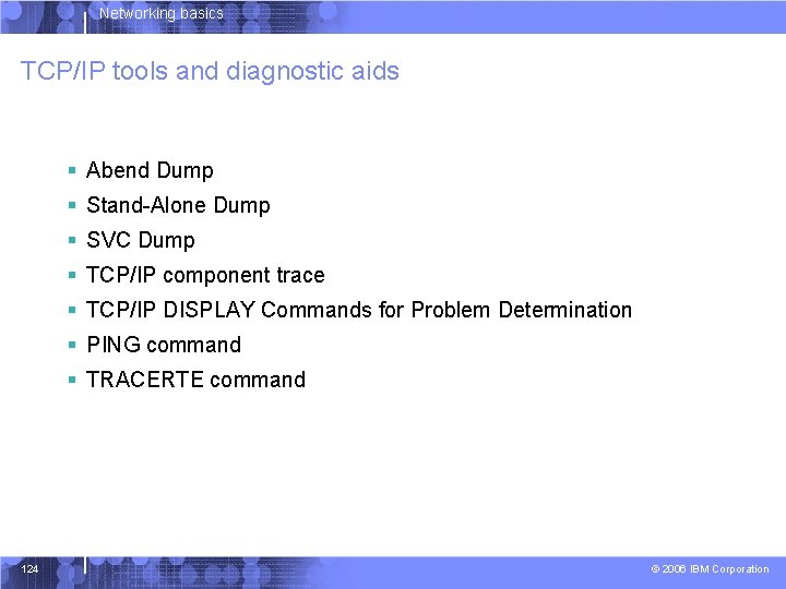 Networking basics TCP/IP tools and diagnostic aids § Abend Dump § Stand-Alone Dump §