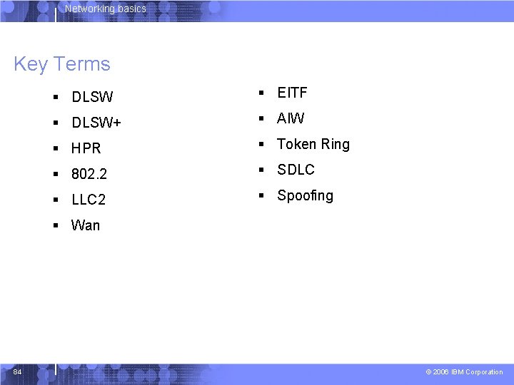 Networking basics Key Terms § DLSW § EITF § DLSW+ § AIW § HPR