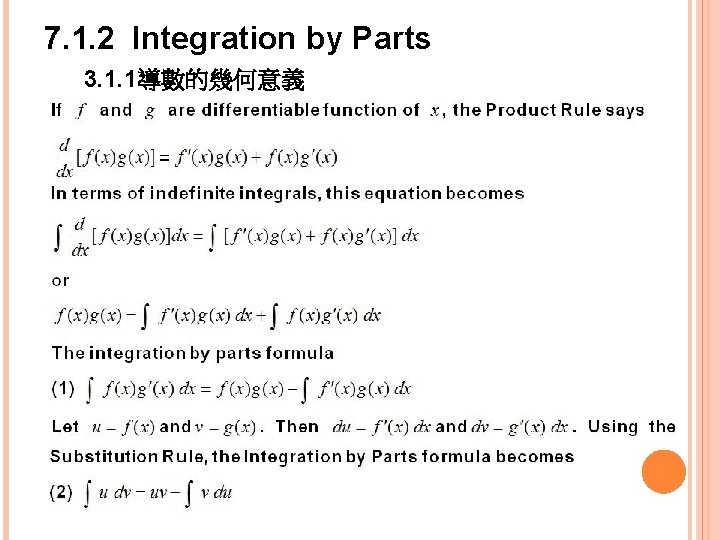 7. 1. 2 Integration by Parts 3. 1. 1導數的幾何意義 