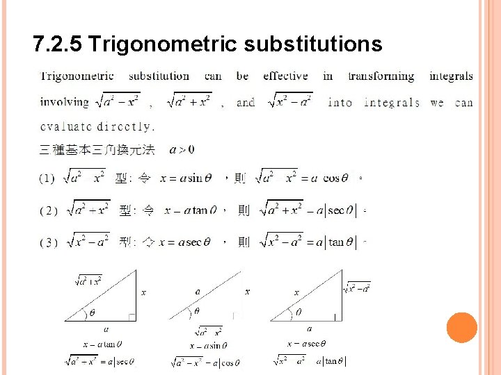 7. 2. 5 Trigonometric substitutions 