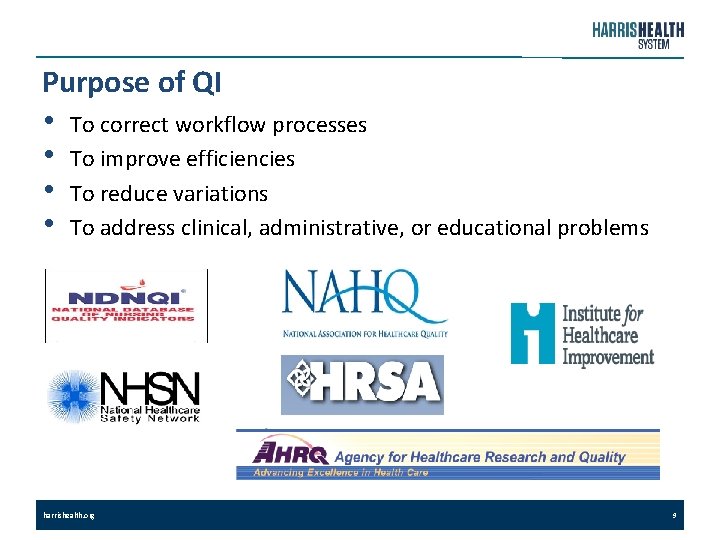 Purpose of QI • • To correct workflow processes To improve efficiencies To reduce