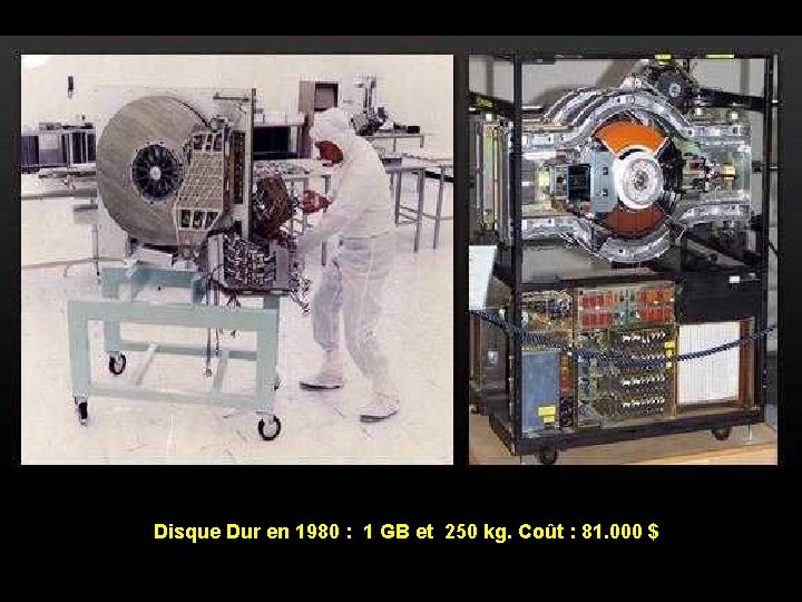 Disque Dur en 1980 : 1 GB et 250 kg. Coût : 81. 000