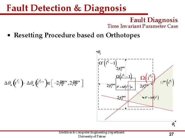 Fault Detection & Diagnosis Fault Diagnosis Time Invariant Parameter Case • Resetting Procedure based