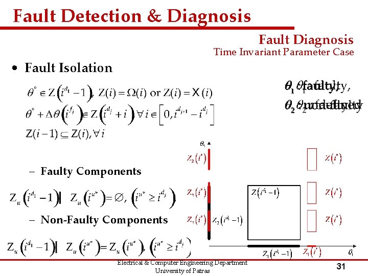 Fault Detection & Diagnosis Fault Diagnosis Time Invariant Parameter Case • Fault Isolation –