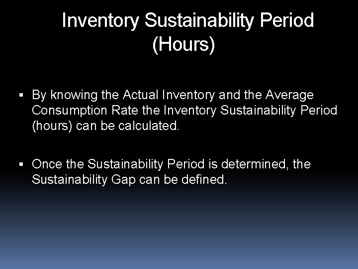 Inventory Sustainability Period (Hours) By knowing the Actual Inventory and the Average Consumption Rate