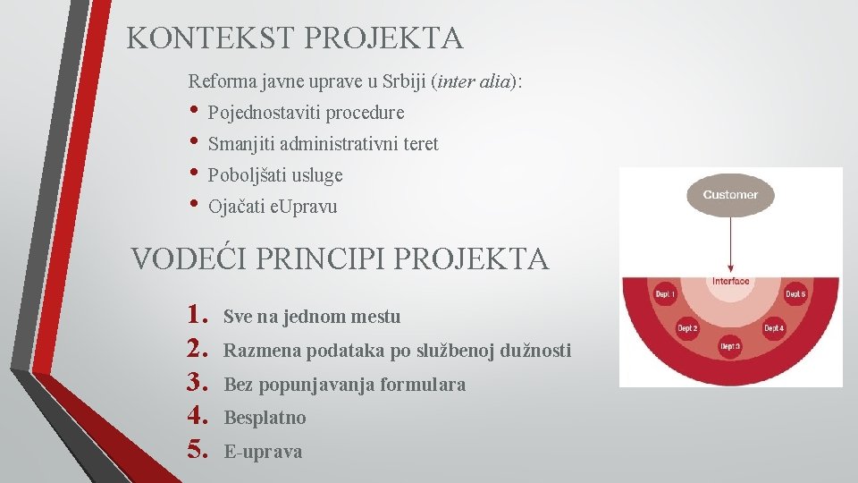 KONTEKST PROJEKTA Reforma javne uprave u Srbiji (inter alia): • • Pojednostaviti procedure Smanjiti