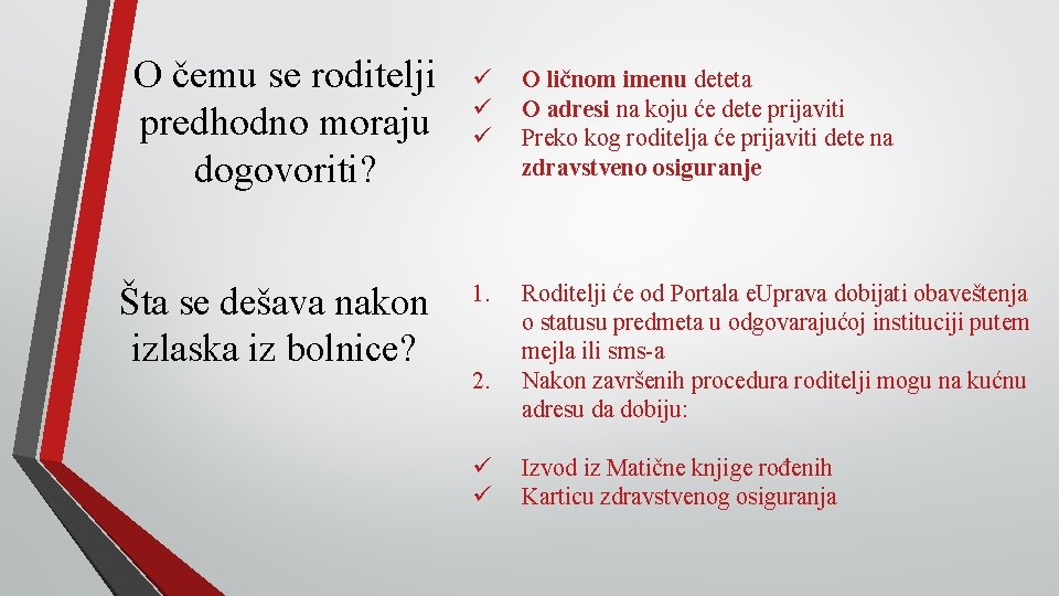 O čemu se roditelji predhodno moraju dogovoriti? Šta se dešava nakon izlaska iz bolnice?