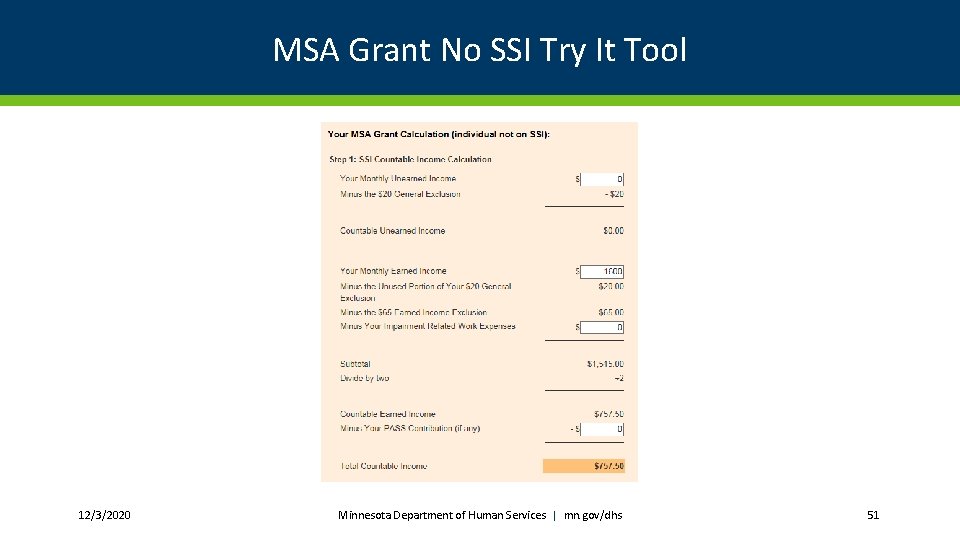 MSA Grant No SSI Try It Tool 12/3/2020 Minnesota Department of Human Services | mn. gov/dhs