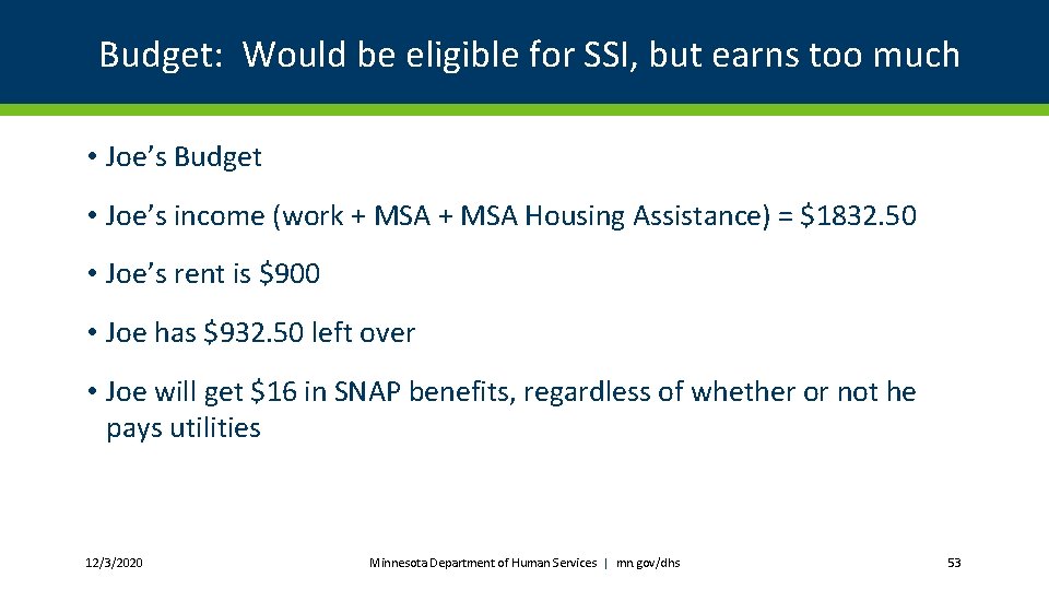 Budget: Would be eligible for SSI, but earns too much • Joe’s Budget •